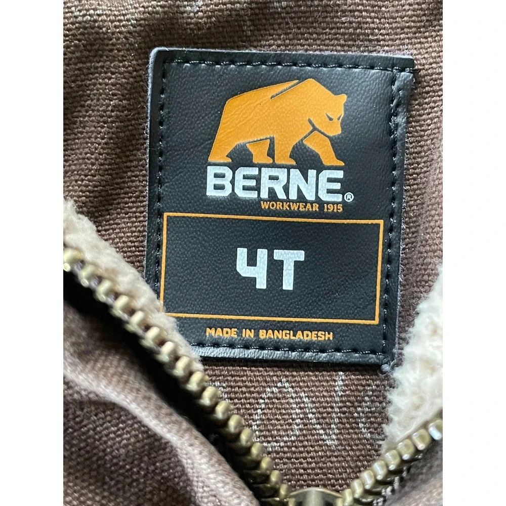 Berne Toddler 4T Workwear Jacket Brown Sherpa Lined Hooded Canvas BHJ42TBB